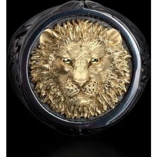 Hip Hop Men Fashion Ring African Prairie King Pure Gold Lion Jewelry FatherS Day Anniversary Gift Boyfriend Husband Dad Father