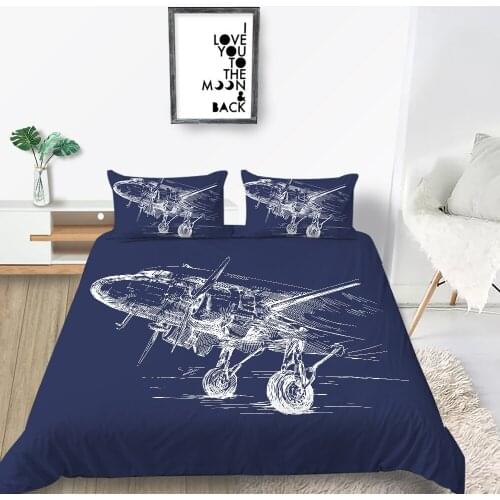 Geometric Bedding Set Plane Head Fashionable Navy Blue Duvet Cover 3D King Queen Twin Full Single Double Unique Design Bed Set