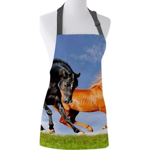 Grassland Horse Sky Printed Kitchen Aprons Durable Comfortable Cleaning Tool Female Couples Housewife Cooking Baking Bib