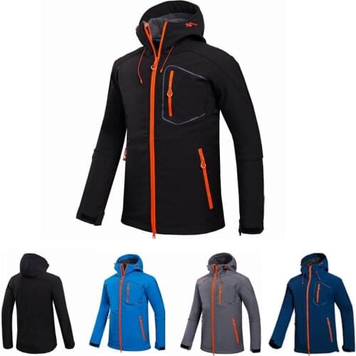 Men Soft Shell Hiking Jacket Waterproof Ski Jackets Windproof Outdoor Sports Thermal Hooded Outerwear Coat Climbing Camping