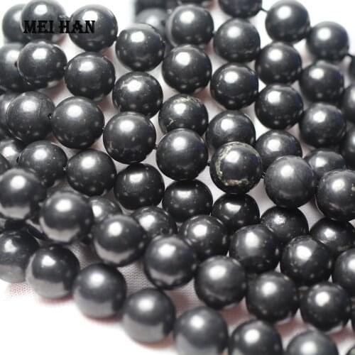 Meihan Free shipping (1 strand/set) natural precious 8mm 10mm Shungite smooth round loose beads gemstone for jewelry making