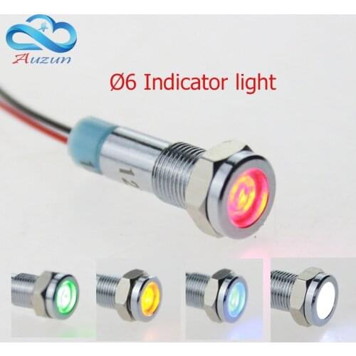 10 PCS 6 mm metal Indicator light warning vehicle lamp red, green, yellow, blue and white 6V.12V.24V.36V.48V110V.220V
