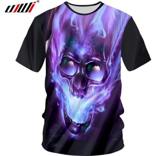 UJWI Casual Tshirts Men Hip Hop Short Sleeve O-neck Fitness Undershirts T Shirts Man Cool Print Purple Smoking Skull T-shirts