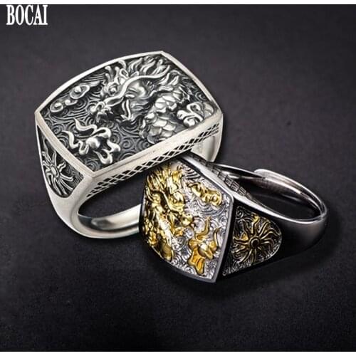 2020 new real s925 pure silver-plated serpent ring for men domineering personalized single man ring retro creative adjustable