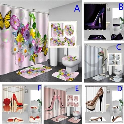 Bathroom Shower Curtain Set Toilet Cover Non-Slip Bath Mat Rug Carpet Set Home Decor Bathroom Accessories Bathroom Decor