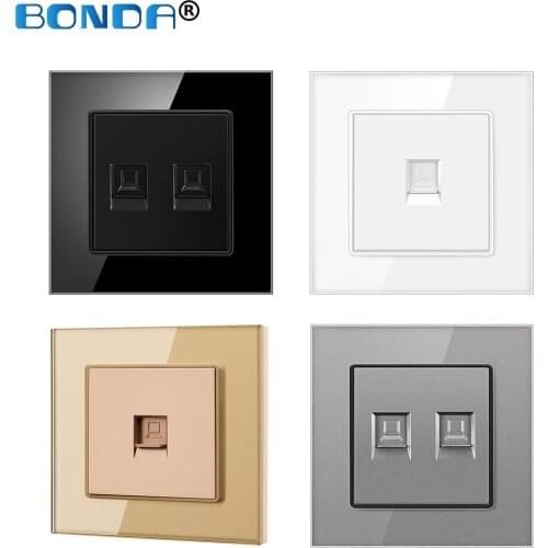 Wall RJ45 Socket Internet Eu/UK CAT5 Network Computer Port Weak Current Plug Home Outlet Rj45 Crystal Tempered Glass 86mm*86mm