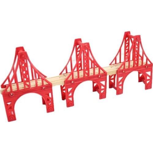 New Red Tower Bridges S Track Bridge Wood Track Beech Wooden Railway Magnetic Train Circular Track Accessories fit for Biro