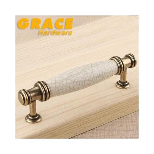 New Exquisite Cabinet Antique European Style Wardrobe Knobs Classical Garden Ceramic Furniture Handle(C.C:96mm L:118mm)