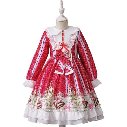 Girl Print Princess Dress Bow Lolita Dress 2021 Autumn winter Childrens Clothing Kids Clothes Girls Costume kids Sweet Dress