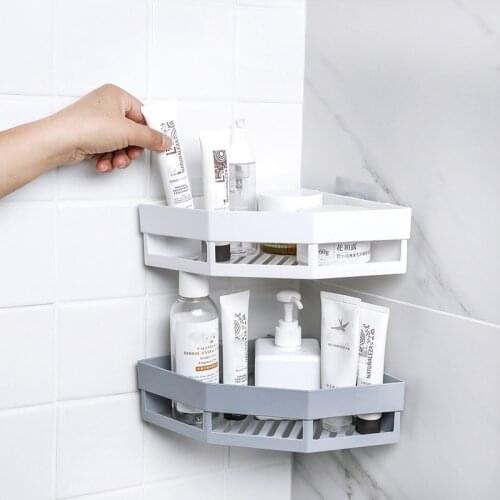 Bathroom Shelf Adhesive Storage Rack Corner Holder Shower Gel Shampoo Basket Hot