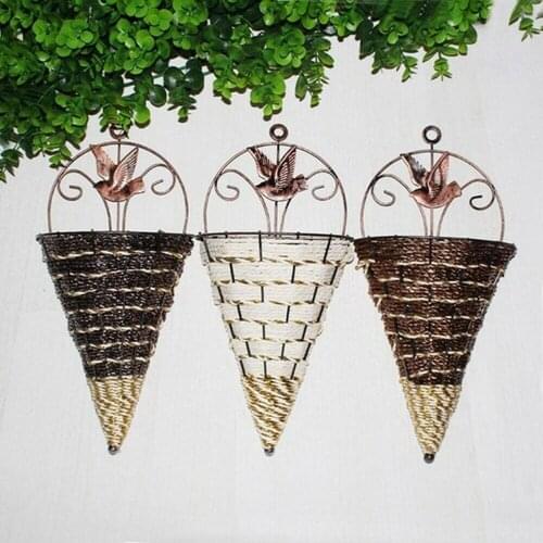 Rattan Wall Planter Hanging Flower Pot Hanging Basket Plant Storage Holder Indoor Home Garden Wall Decoration
