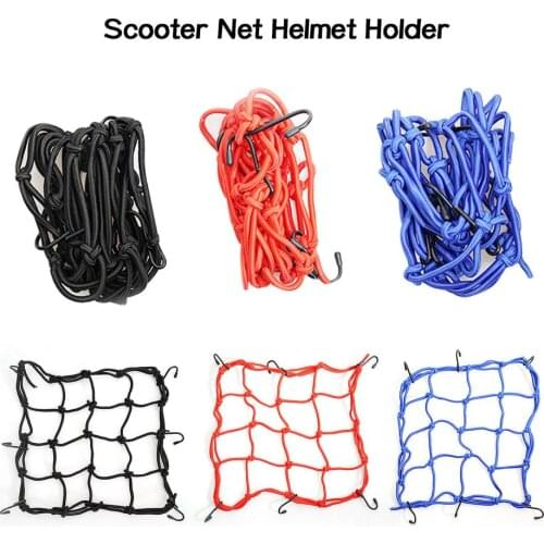 Scooter Helmet Holder Elastic 6 Hooks Hold Down 29x29cm Mesh Net Bag Motorbike Luggage Net Cargo Bungee Rope Accessories