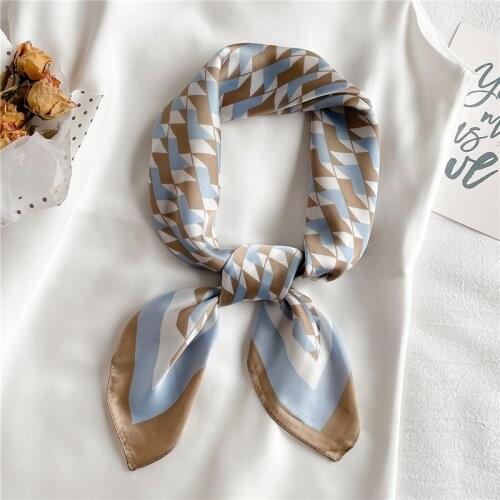 Retro Plaid Print Silk Shawl Women Elegant Square Scarf For Hair Satin Hijab On Head Wraps Neckerchief Female Headband Bandana