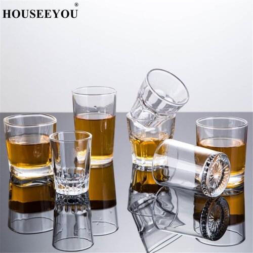 HOUSEEYOU Creative High Spirits White Wine Whisky Glasses Mug Crystal Cup Shot Toughened Glass Cup Drinking Thick Bottom Liquor