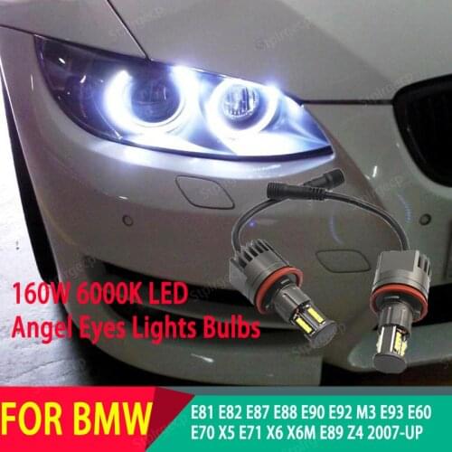 2pcs 160W 6000K LED Angel Eyes Marker Light Bulbs For BMW E81 E82 E87 E88 E90 E92 M3 E93 E60 E70 X5 E71 X6 X6M E89 Z4 2007-UP