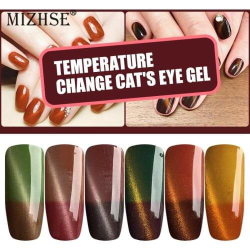 MIZHSE Thermo Lacquer 7ml Thermal Magnetic 3D Cat Eye Chameleon Gel Polish Temperature Color Changing UV Gel Need Magnet Board