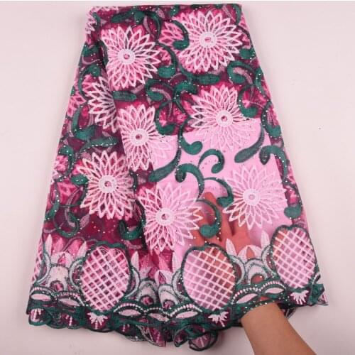 Tulle Fabric African Lace Fabric 2019 Embroidered Nigerian Stones Laces Fabric High Quality French Tulle Lace Fabric 1596