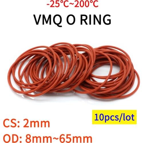 10pcs Red VMQ Silicone Ring Gasket CS CS 2mm OD 8 ~ 65mm O Ring Rubber Seal pressure cooker o-ring food high temperature gasket