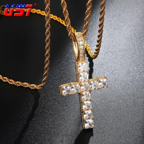 US7 Cross Pendant Necklace For Men Women AAA Zircon Micro Gold Silver Color CZ Hip Hop Jewelry For Gift