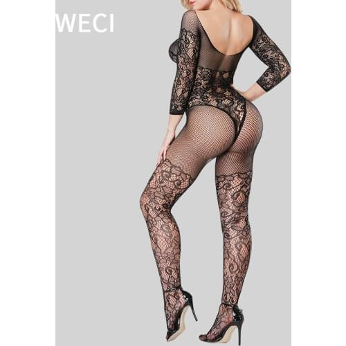 WECI Fishnet Bodysuit Open Crotch Pantyhose Full Body Stockings For Women Mesh Catsuit Sexy Hot Erotic Jumpsuit Female Plus Size