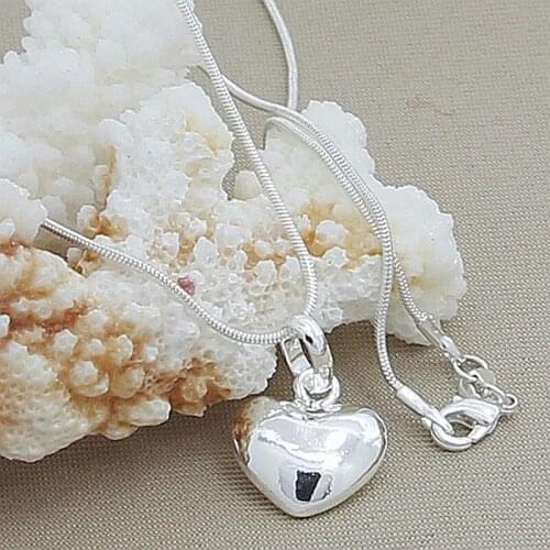 Wholesale cute 925 Sterling Silver Solid Heart Necklace 18-26 Inches Snake Chain For Women Wedding Charm Fashion Jewelry