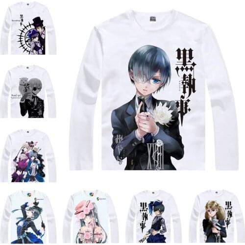 Coolprint Japanese Anime Shirt Black Butler T-Shirts Multi-style Long Sleeve Ciel Phantomhive Sebastian Michaelis Cosplay Kawaii