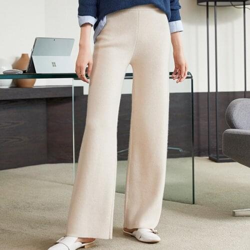 Women 100% Cashmere And Wool Pants 2020 New Autumn Winter Soft Waxy Comfortable High-Waist Knitted Female Thicken Wide Leg Pants