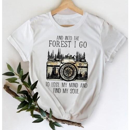 T-shirts for Women 2021 Camera Happy Camper Fashion Spring Summer Printing Top Lady Print Graphic Tshirt Female Tee T-Shirt