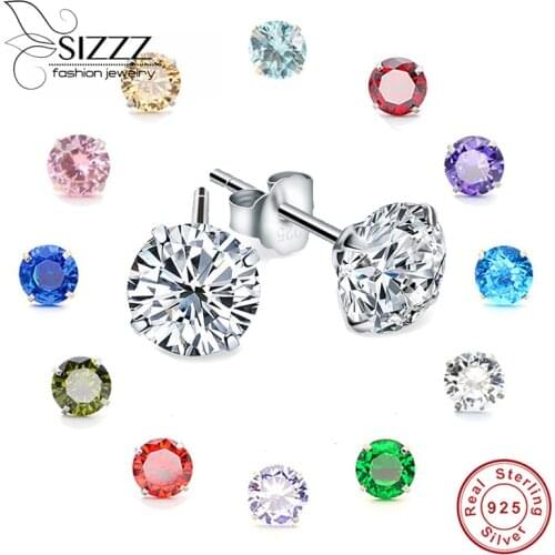 Crystal Zircon Real 925 Sterling Silver Earrings Channel Cubic Zirconia Silver Stud Earrings for Women Sterling Silver Jewelry