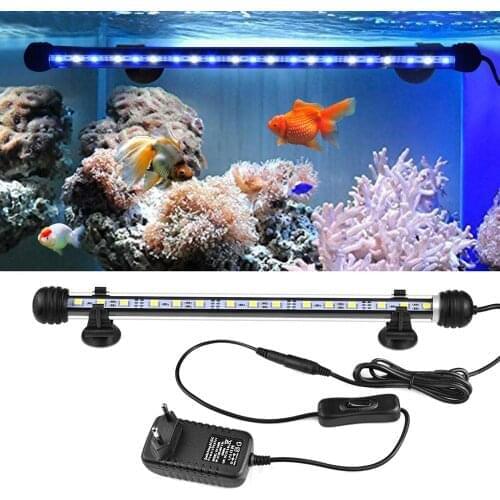 19-49cm Aquarium LED Light Fish Tank light Waterproof Underwater Clip Lamp for Pond Fountain Aquarium Lighting + EU Plug