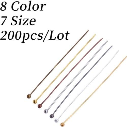 200pcs 16 20 25 30 40 50mm Gold/Sliver Color Metal Ball Head Pins For DIY Jewelry Making Head pins Findings Dia 0.5mm Supplies