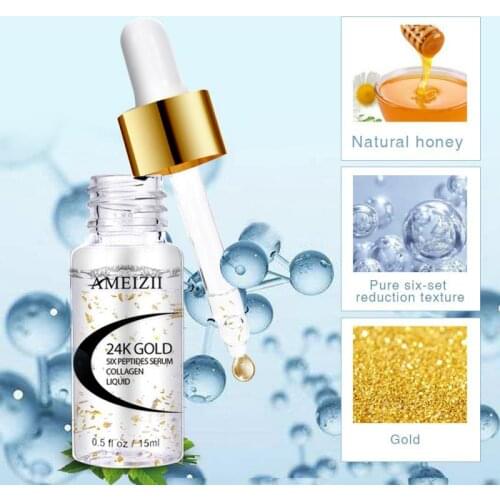 24K Gold Six Peptides Serum Hyaluronic Acid Anti-Wrinkle Anti-Aging Serum Reatment Fine Lines Moisturizing Whitening Face Care