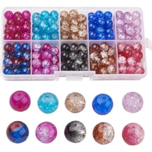 4/6/8/10mm Mixed Color Round Transparent Crystal Crackle Glass Beads Loose Spacer Beads for Jewelry Making DIY Bracelet Necklace