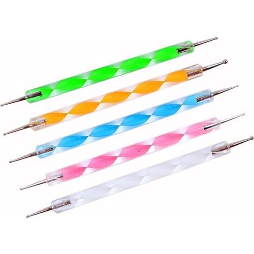 5Pcs/Pack New Transparent Professional 2 Way Point Drill Pen Nail Art Dotting Brush Swirl Stripe Dotting Pen Salon Manicure Tool