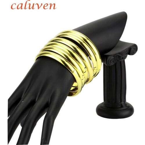 6MM 6pcs/lot New Open Size High Polished Simple Gold Color Bangles for Women Wedding Party Dubai Gold Jewelry Ethiopian