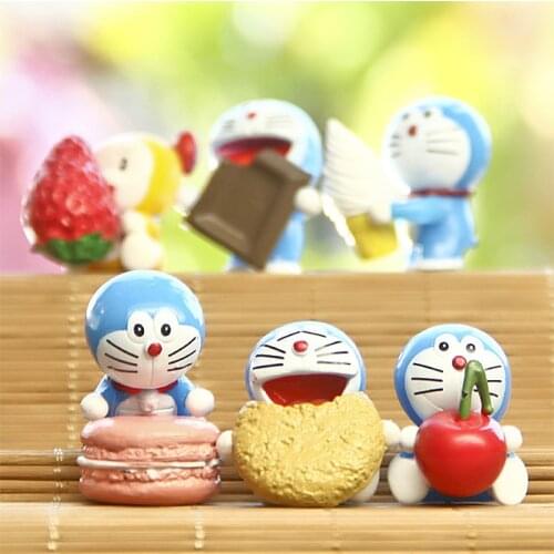 6PCS/Lot Delicious Food Series Creative Landscape Dorami Sister Doraemonn Robot Cat Mini Figures Decoration Kids Christmas Toys