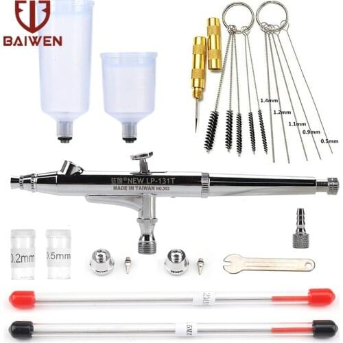 Air Brush Spray Gun Double Action Airbrush Set 0.2/0.3/0.5mm Nozzle for Cake Tattoo Nail Art DIY Tools with 20cc 40cc Feeder