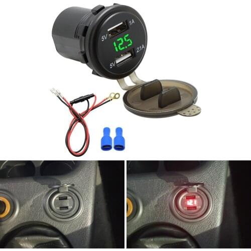 Car Charger 4.2A Quick Charger Motorcycle Dual Auto USB Charger Socket LED Display with Caps for Truck Boat Car Power Adapter