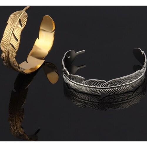 Leaf Bangle Bracelets Stainless Steel Bracelet For Women Punk Curb Cuban Chain Bracelets Geometric Gold Open Cuff Bracelet