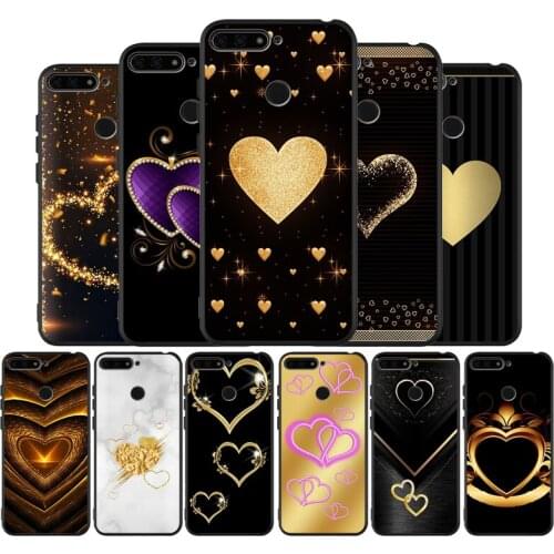 Gold heart love black Silicone Phone Case For Huawei honor 30 20 Pro 8 8X 9 10 20 Lite Mate 10 20 30 Lite Pro cover