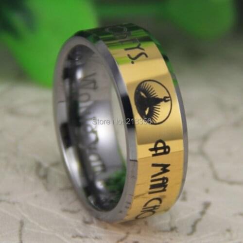 Cheap Price Free Shipping USA Canada Hot Selling 8MM The BioShock-"A man chooses,a slave obeys" Mens Gold Tungsten Wedding Ring