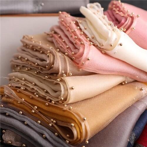 Designer brand women scarf luxury summer silk scarves lady shawl wrap hijab foulard female bandana pashmina Pearl jewel headband