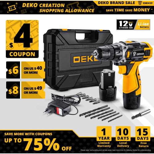 DEKO 12V/16V/20V MAX Cordless Drill Screwdriver Mini Wireless Electric Drill 18+1 Torque Settings Power Tools(DKCD Series)