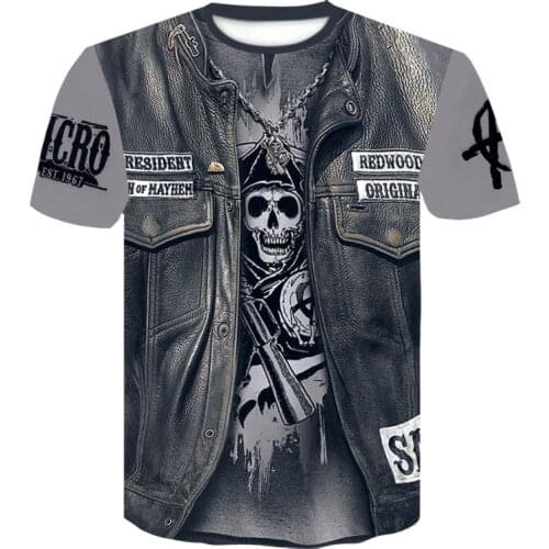 Fashion hot sale mens summer personality horror skull pattern t-shirt 3D mens short-sleeved hip-hop fashion t-shirt round neck