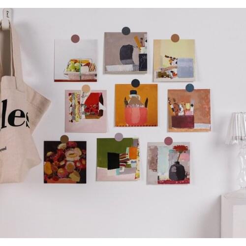 Ins Simple Modern Oil Painting Decoratiove Card 9 Sheets Colorful Photo Props Bedroom Diy Wall Sticker Square Postcard Bookmarks