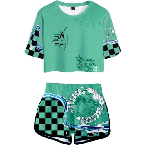 Demon Slayer Kimetsu no Yaiba Kamado Tanjirou Cosplay Costume Adult Short Sleeve Shirt Shorts Two Piece Sets