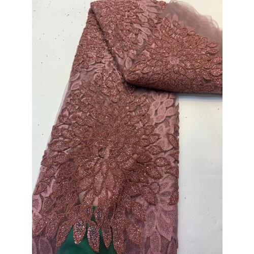 Beautiful African Beads Net Lace Fabric 2021 High Quality French Nigerian Tulle Mesh Lace Fabric 3D Embroidery For Wedding Dress