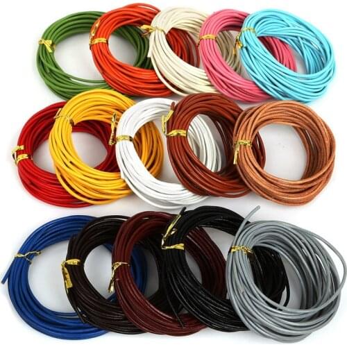 Hot!! Mixed Color Round Real Leather Rope 2mm Brown/White/Black Beading Cords for Clothes Shoes Bracelet Jewlery Craft Making
