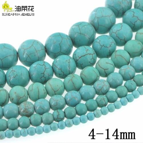 Fashion Stone 4-14mm Round Loose Beads DIY Synthetic Turquoises Accessories Making Necklace Bracelet Girl Gift Wholesale Price