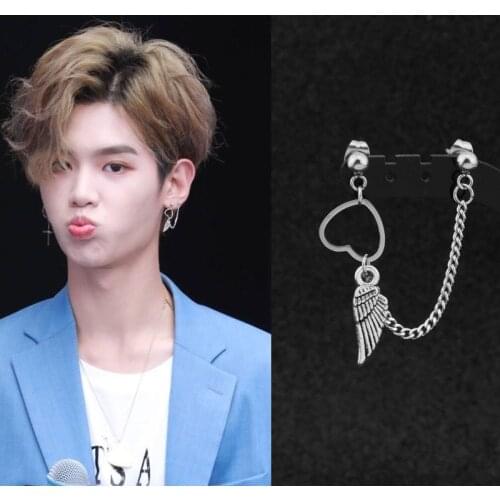 Korean Boys Punk Ear Clip Cuff Wrap Earrings Angel Wings Men Stainless Steel Stud Earring Hipster Rock Grunge Accessory Unisex